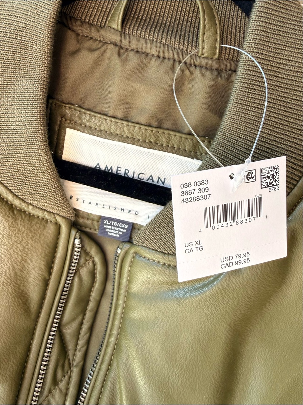 NWT American Eagle Women’s XL Olive Faux Leather Cropped Bomber Jacket - Picture 3 of 7